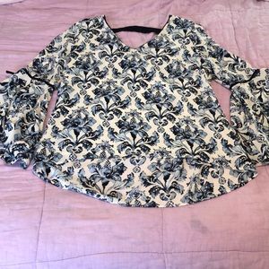 WHBM Damask/Delft Blue Printed Blouse